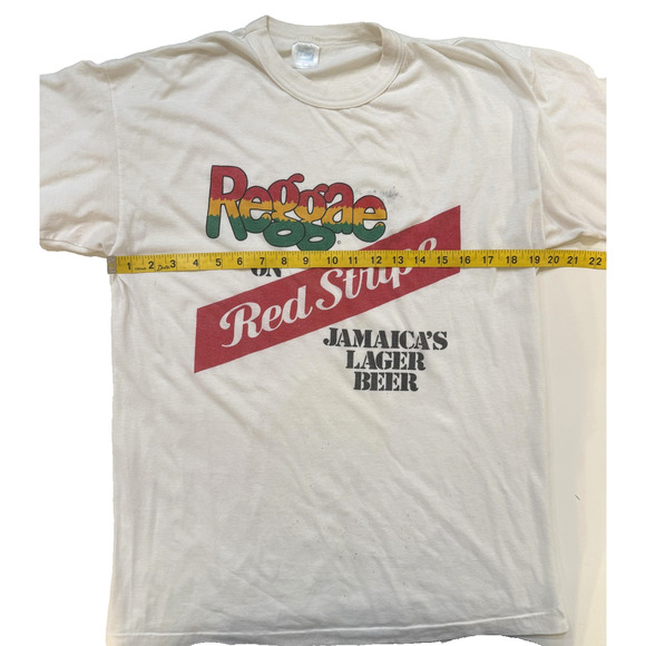 Vintage Red Stripe Reggae Shirt Mens Medium White Jamaica Beer Graphic Promo 90s - Picture 5 of 8